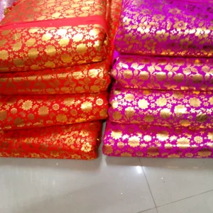 Luxury Gold Floral Brocade Fabric - Dual Tone Red & Magenta - Perfect for Costumes, Blouses & Decor