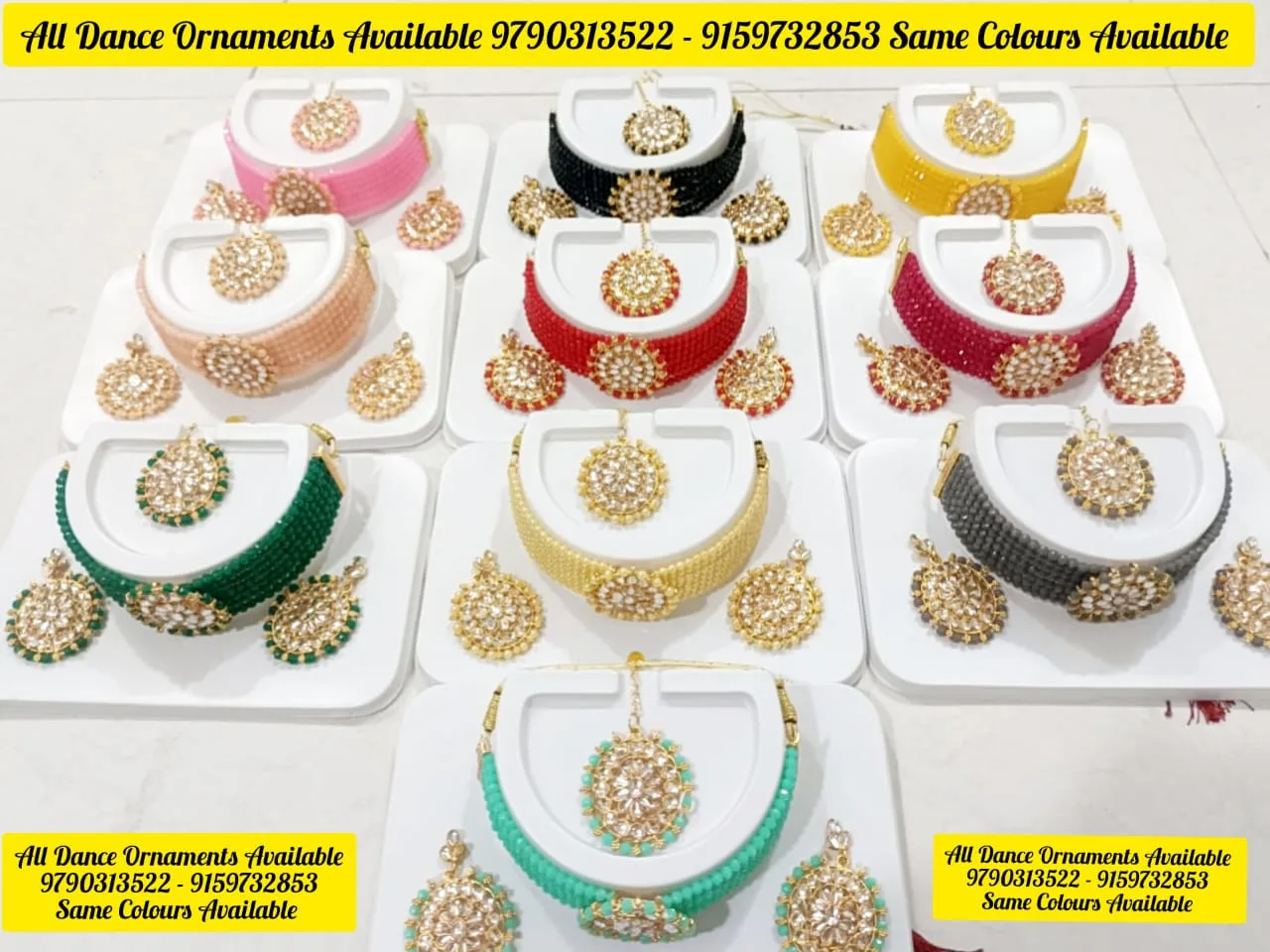 Multi-Color Beaded Choker Necklace and Earring Set - Traditional Dance and Festive Jewelry
