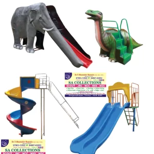 Themed Animal and Spiral Playground Slides - Dinosaur, Elephant, and Classic Blue Slides