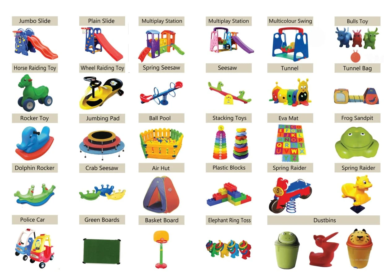 Complete Indoor & Outdoor Play Hub Equipment - Slides, Rockers, Swings, and Toys