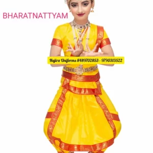 Kids' Bharatanatyam Dance Costume Set - Traditional Yellow & Red South Indian Classical Dress