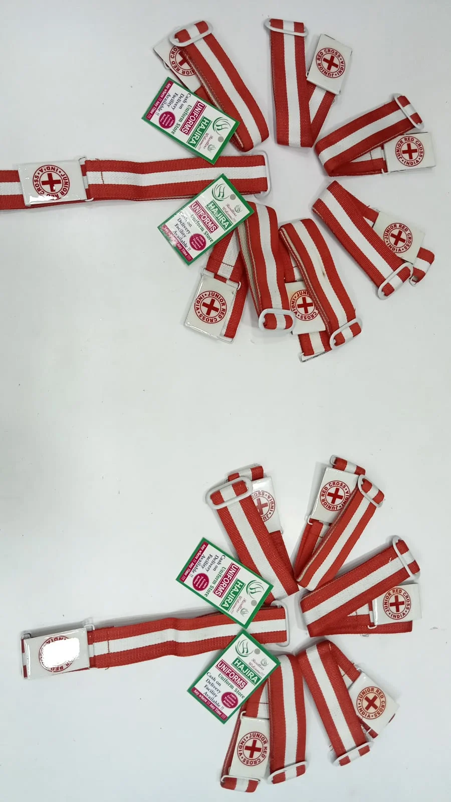 Official JRC (Junior Red Cross) Striped Uniform Belt - Red and White Fabric Web Belt