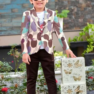 Million Fashion Kids' Abstract 'Geo-Dot' Print Blazer with Brown Trousers - Fashion-Forward Casual Suit